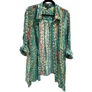 Zac & Rachel Woman Multicolor Lightweight Button Shirt Women 3X Travel Vacation